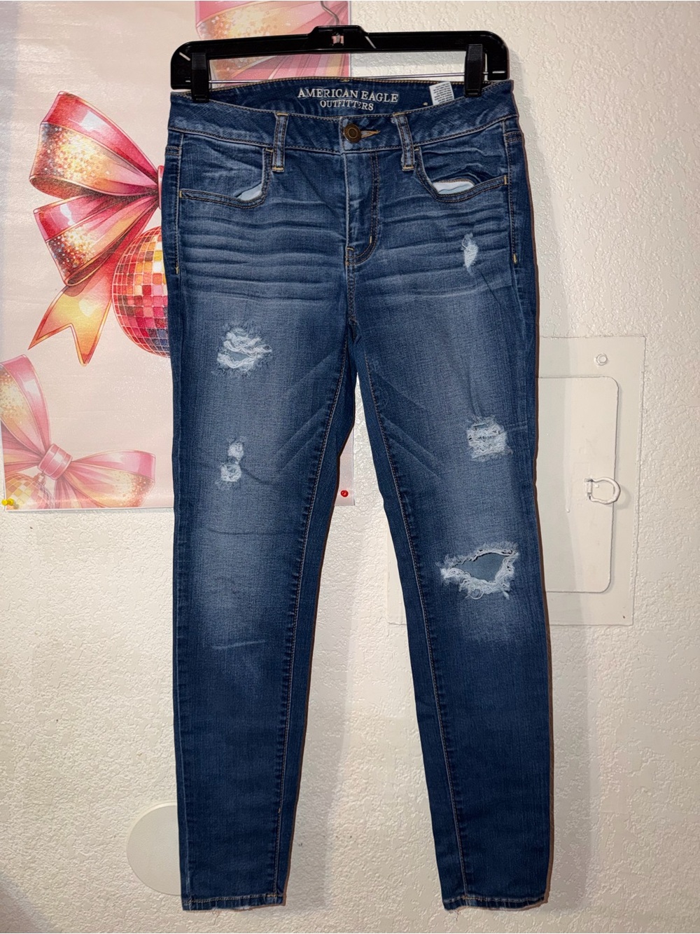 American Eagle Outfitters Dark Blue Distressed Skinny Jeans